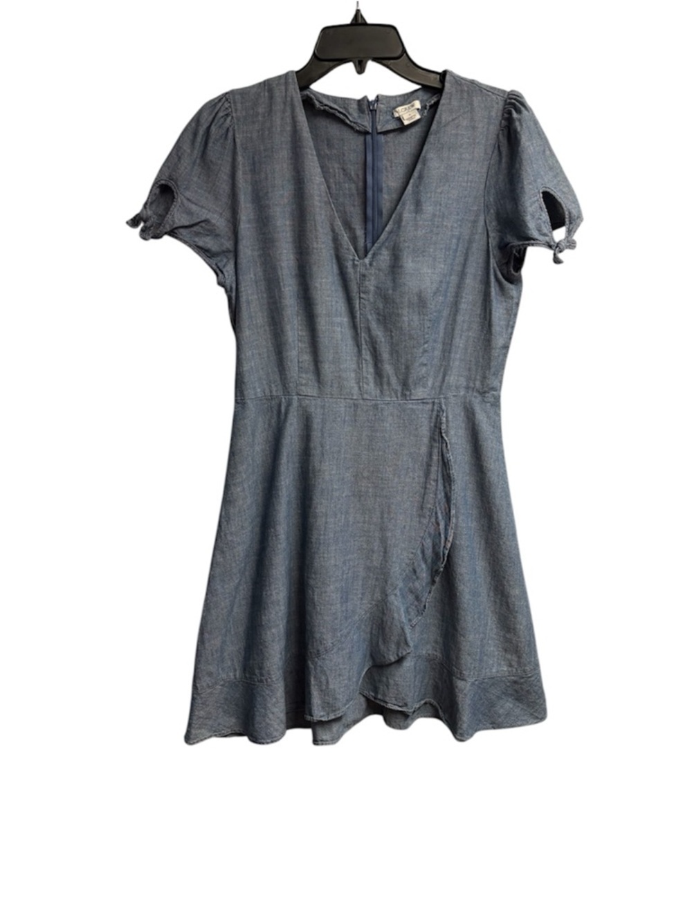 J. Crew Chambray V-Neck Faux Wrap 100% Cotton Denim Dress Size 8